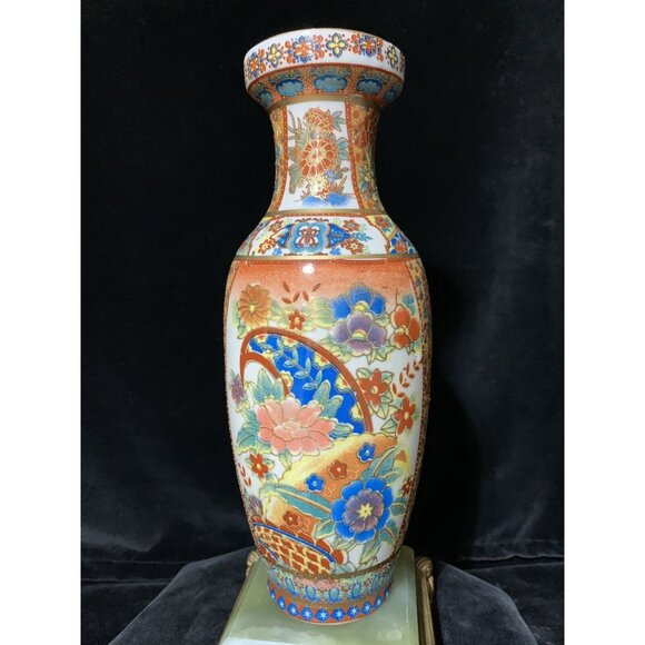 Vtg Hand Painted Chinese Ceramic Vase Rose Medallion Floral Gold Trimmed - Picture 3 of 6